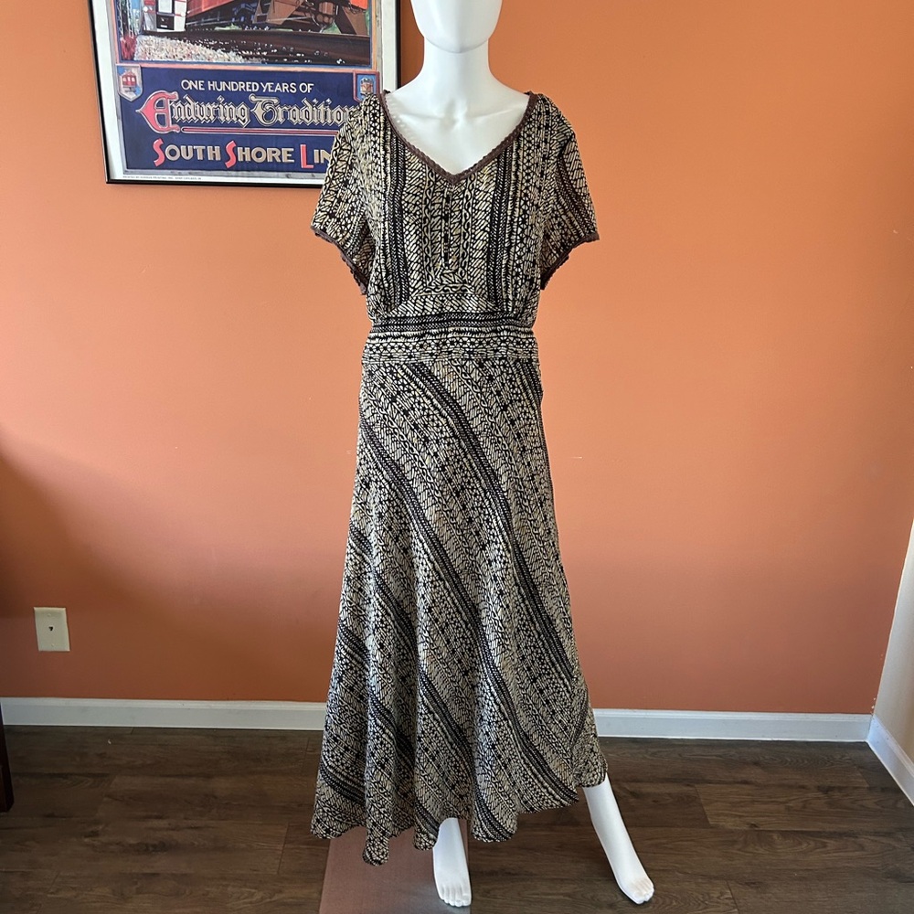 JOANNA HOPE dark brown/cream/mustard short-sleeved maxi dress